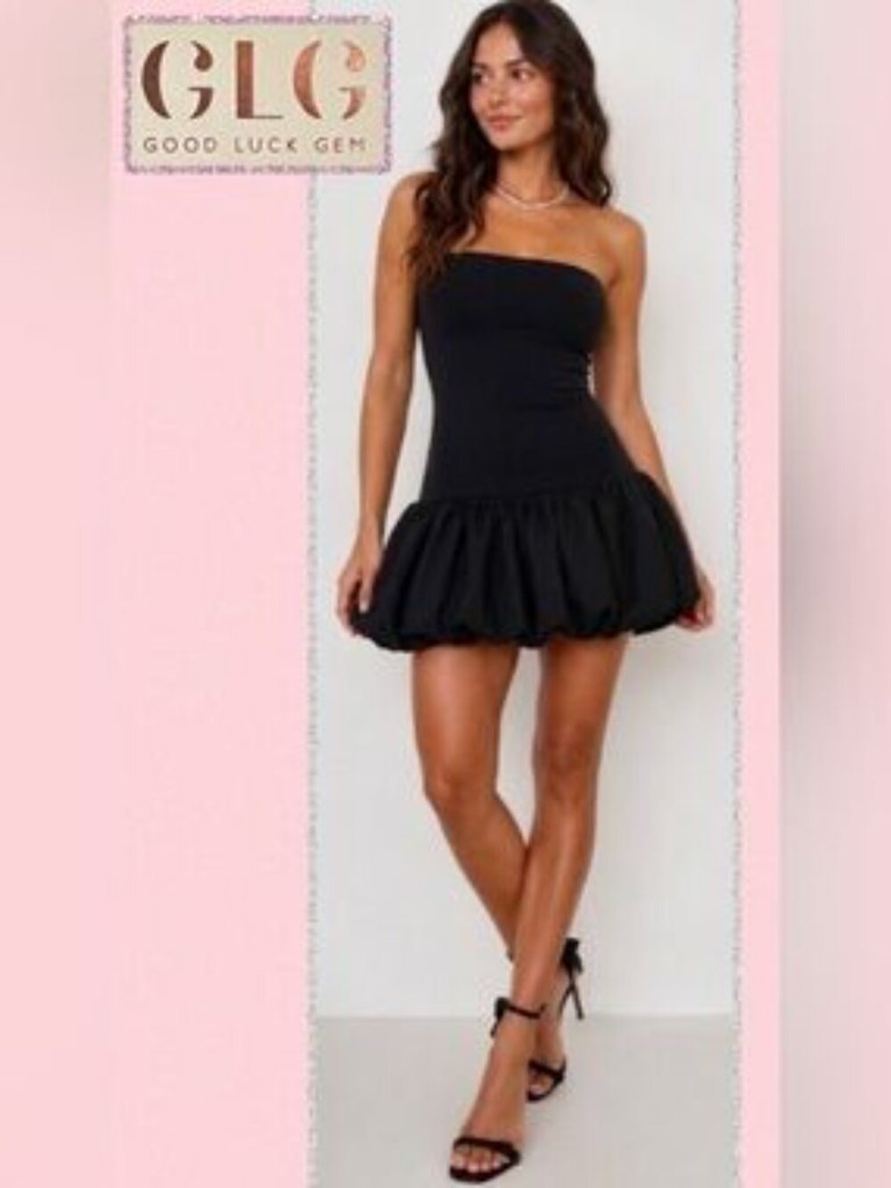 Good Luck Gem Black Strapless Bubble Hem Mini Dress Size Small NWT